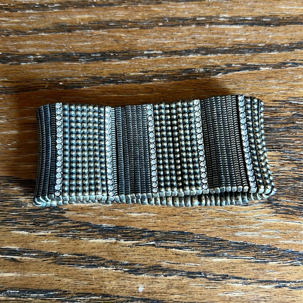 Stretchy brass and rhinestone cuff bracelet